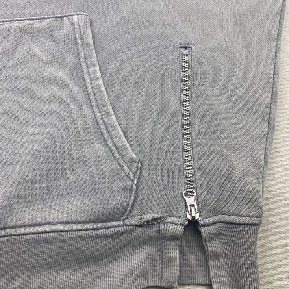 Forever 21 Men Grey Sleeveless Hoodie Vintage Wash Side Zip Pullover Vest Large